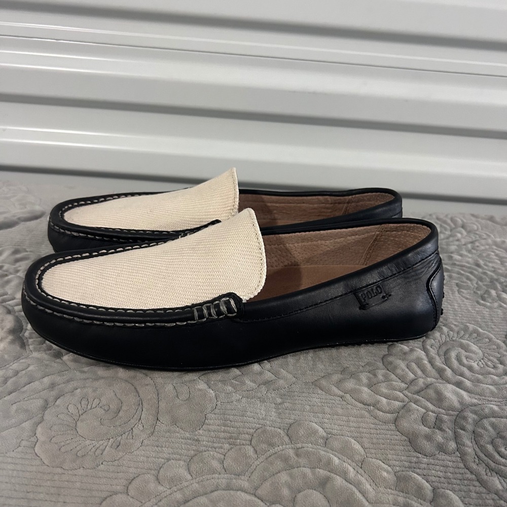 Polo Ralph Lauren Men Leather Canvas woodley Driving Loafers Slip On Shoes
